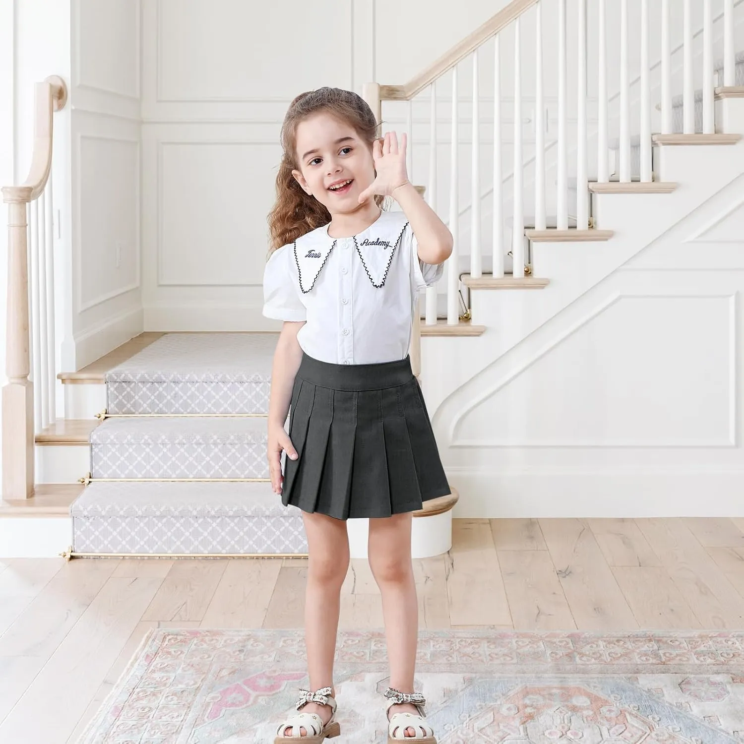 Neutocd Toddler Girls Skirts Skorts Denim Elastic Waistband Flared Pleated Skirts for Girls Kids Casual Stretchy Skater Skirt