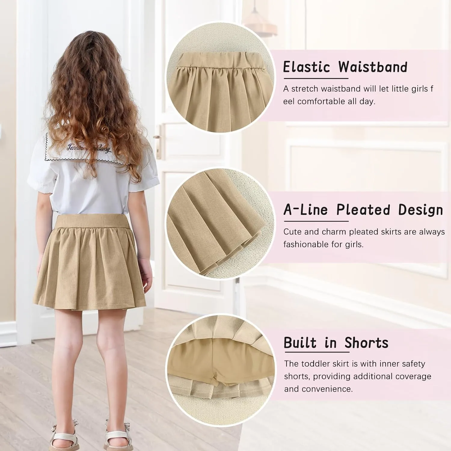 Neutocd Toddler Girls Skirts Skorts Denim Elastic Waistband Flared Pleated Skirts for Girls Kids Casual Stretchy Skater Skirt
