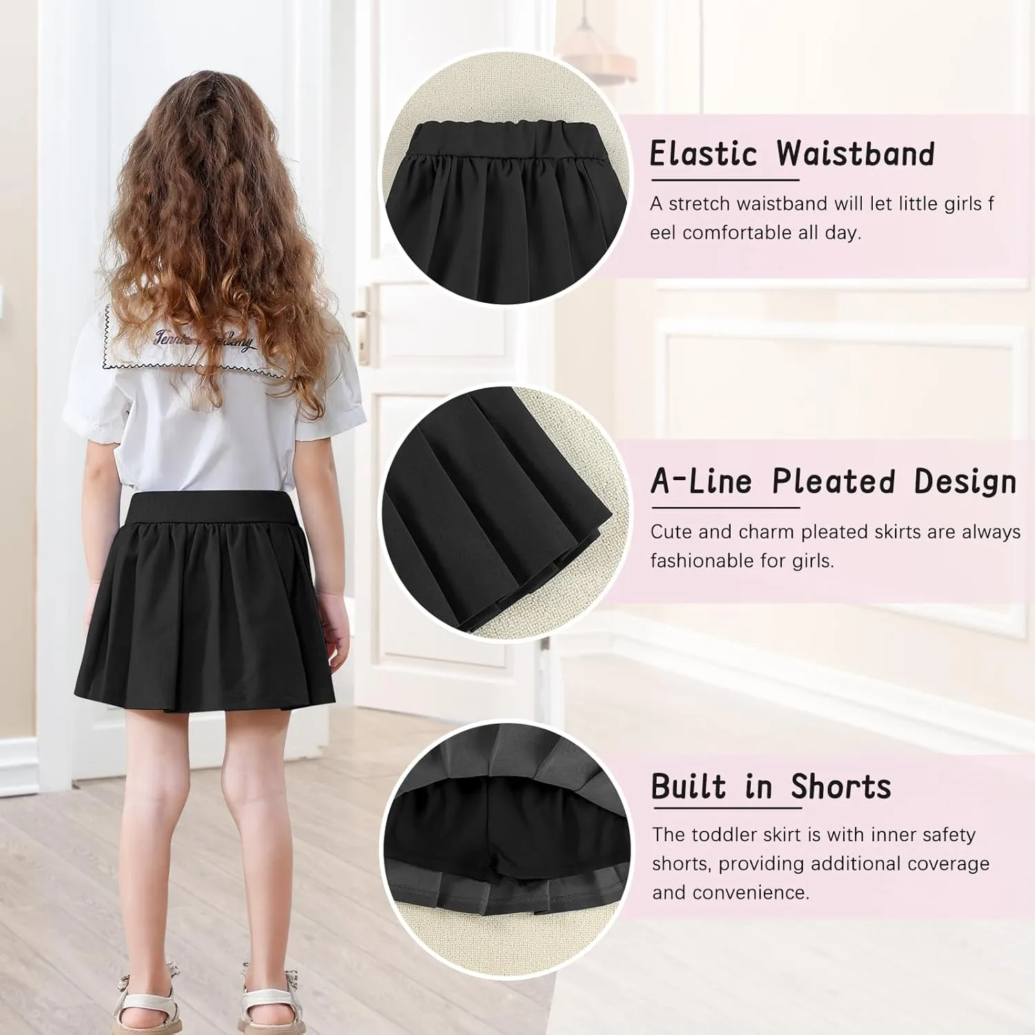 Neutocd Toddler Girls Skirts Skorts Denim Elastic Waistband Flared Pleated Skirts for Girls Kids Casual Stretchy Skater Skirt