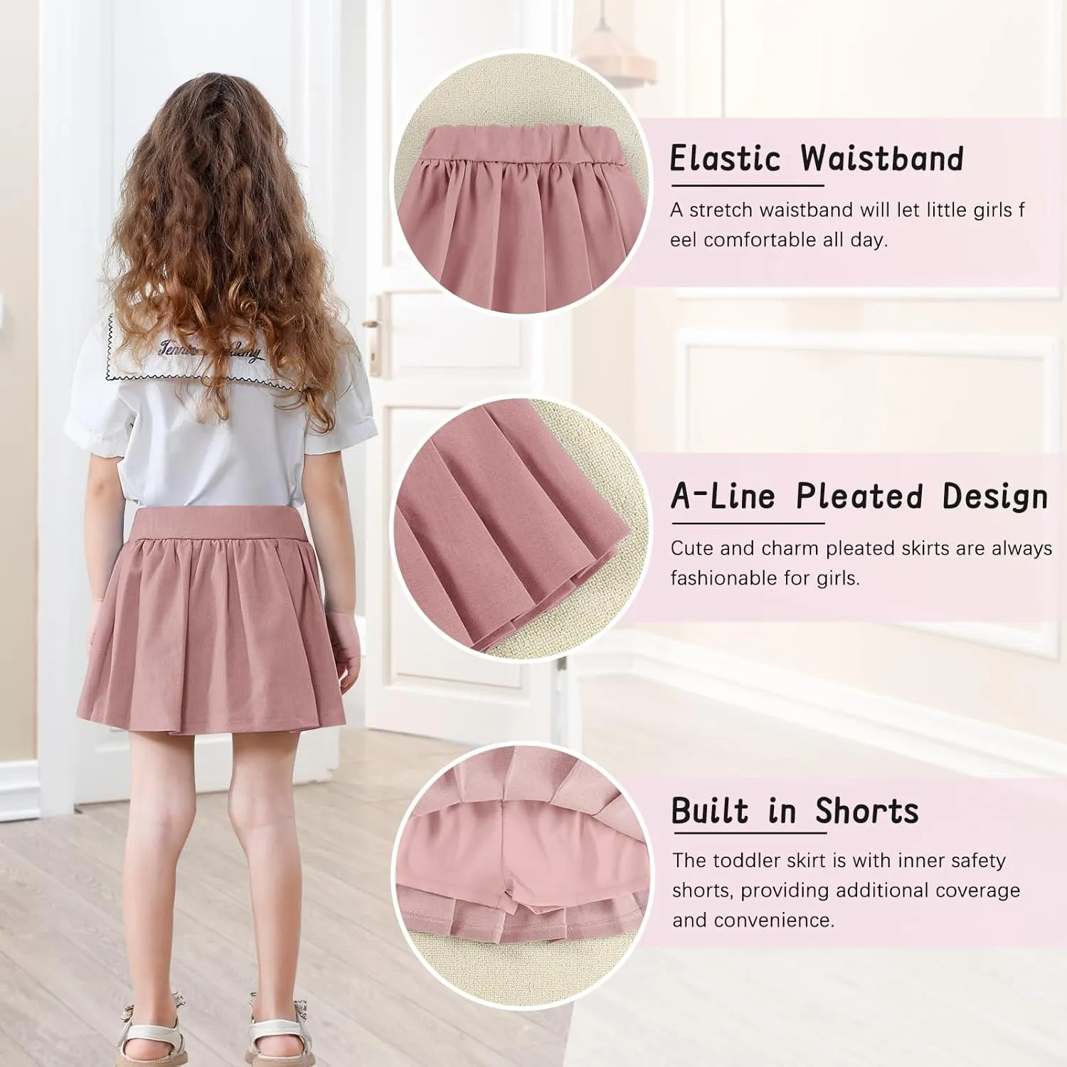 Neutocd Toddler Girls Skirts Skorts Denim Elastic Waistband Flared Pleated Skirts for Girls Kids Casual Stretchy Skater Skirt