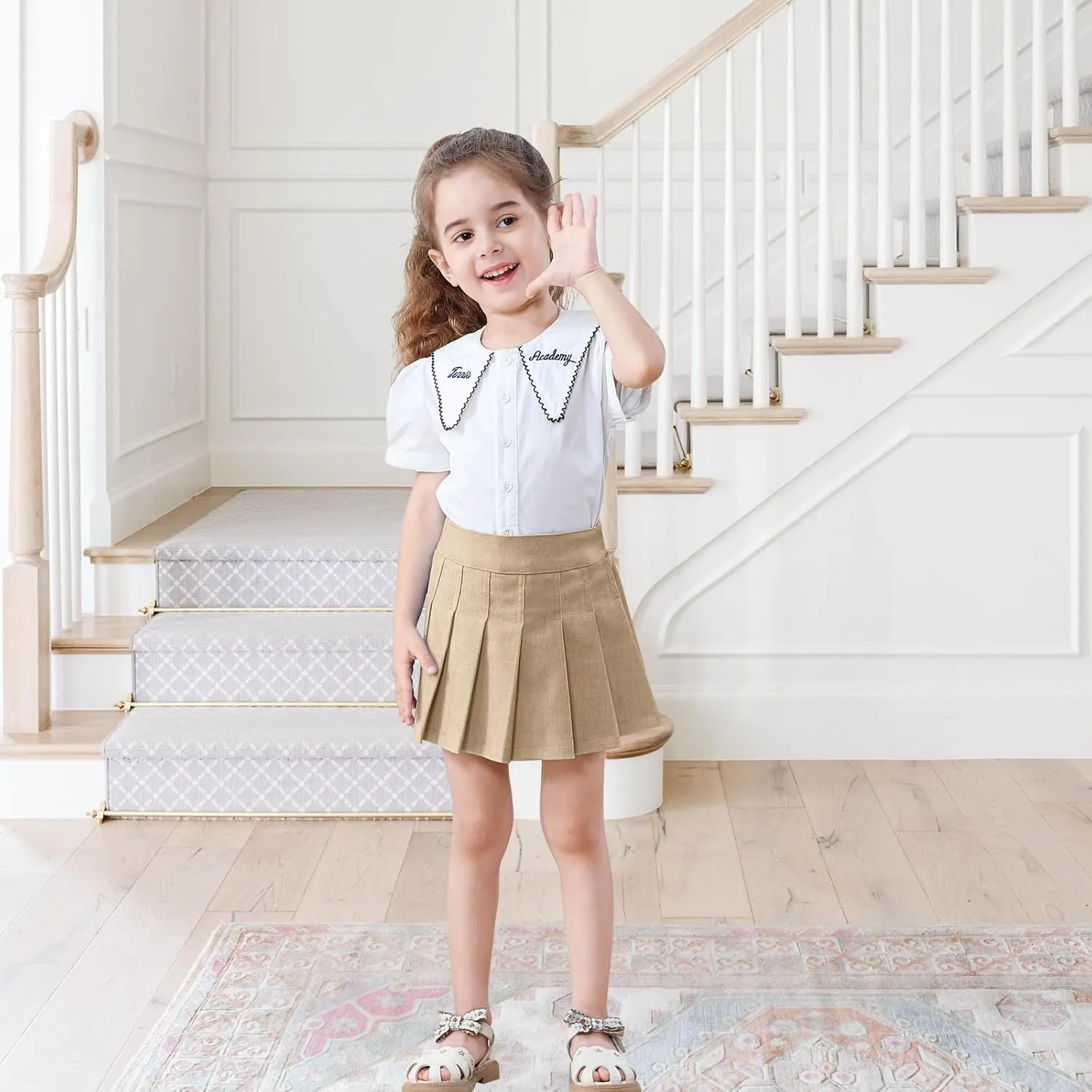 Neutocd Toddler Girls Skirts Skorts Denim Elastic Waistband Flared Pleated Skirts for Girls Kids Casual Stretchy Skater Skirt