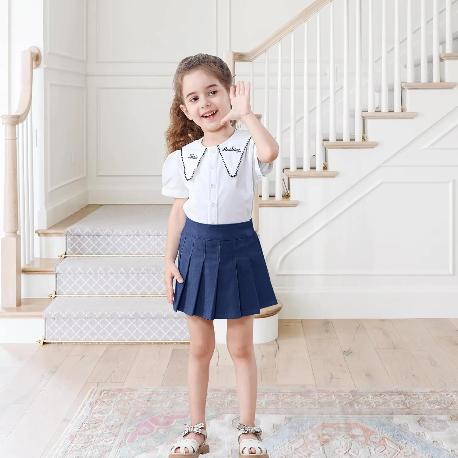 Neutocd Toddler Girls Skirts Skorts Denim Elastic Waistband Flared Pleated Skirts for Girls Kids Casual Stretchy Skater Skirt