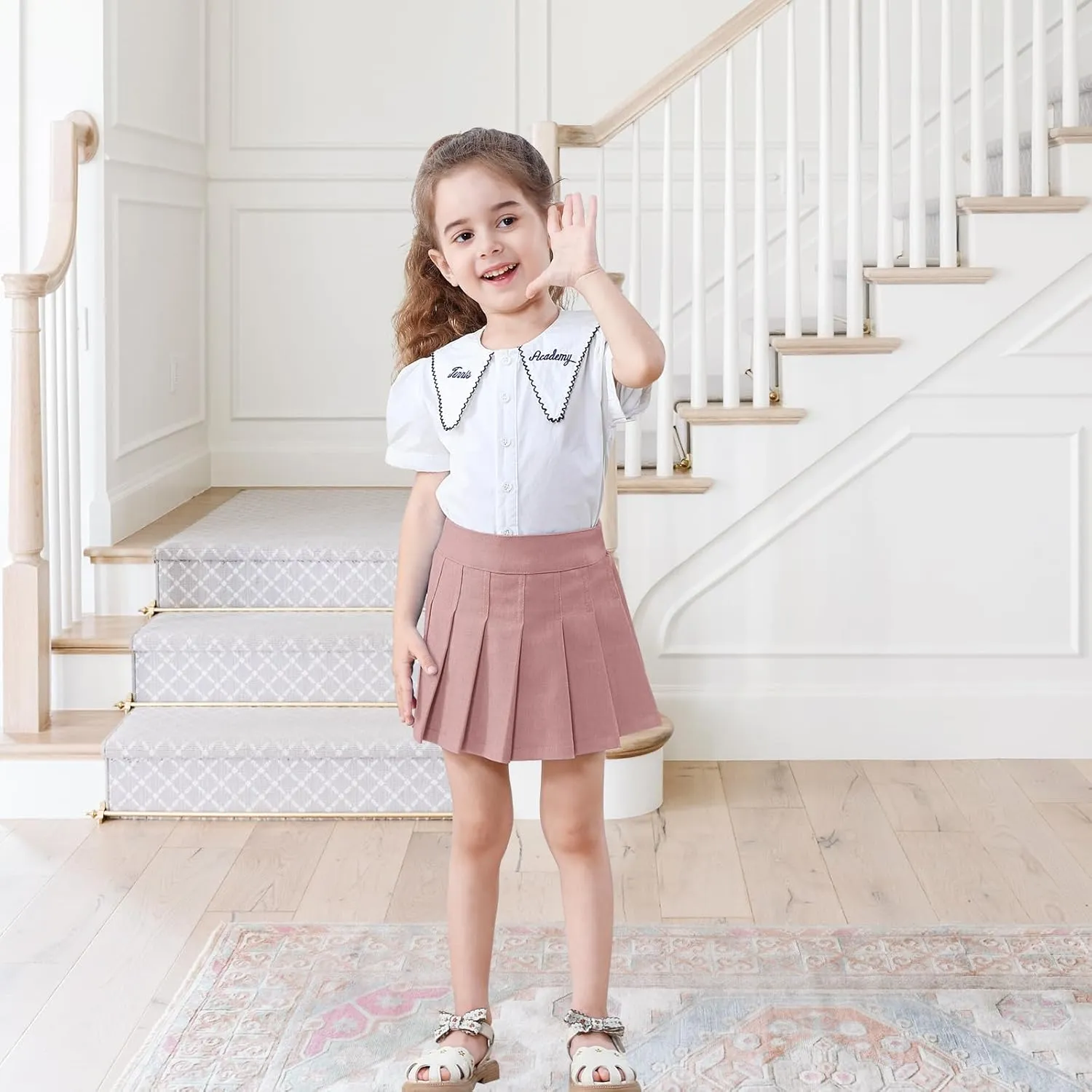 Neutocd Toddler Girls Skirts Skorts Denim Elastic Waistband Flared Pleated Skirts for Girls Kids Casual Stretchy Skater Skirt