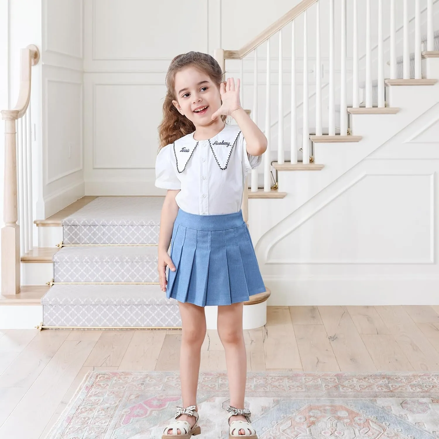 Neutocd Toddler Girls Skirts Skorts Denim Elastic Waistband Flared Pleated Skirts for Girls Kids Casual Stretchy Skater Skirt