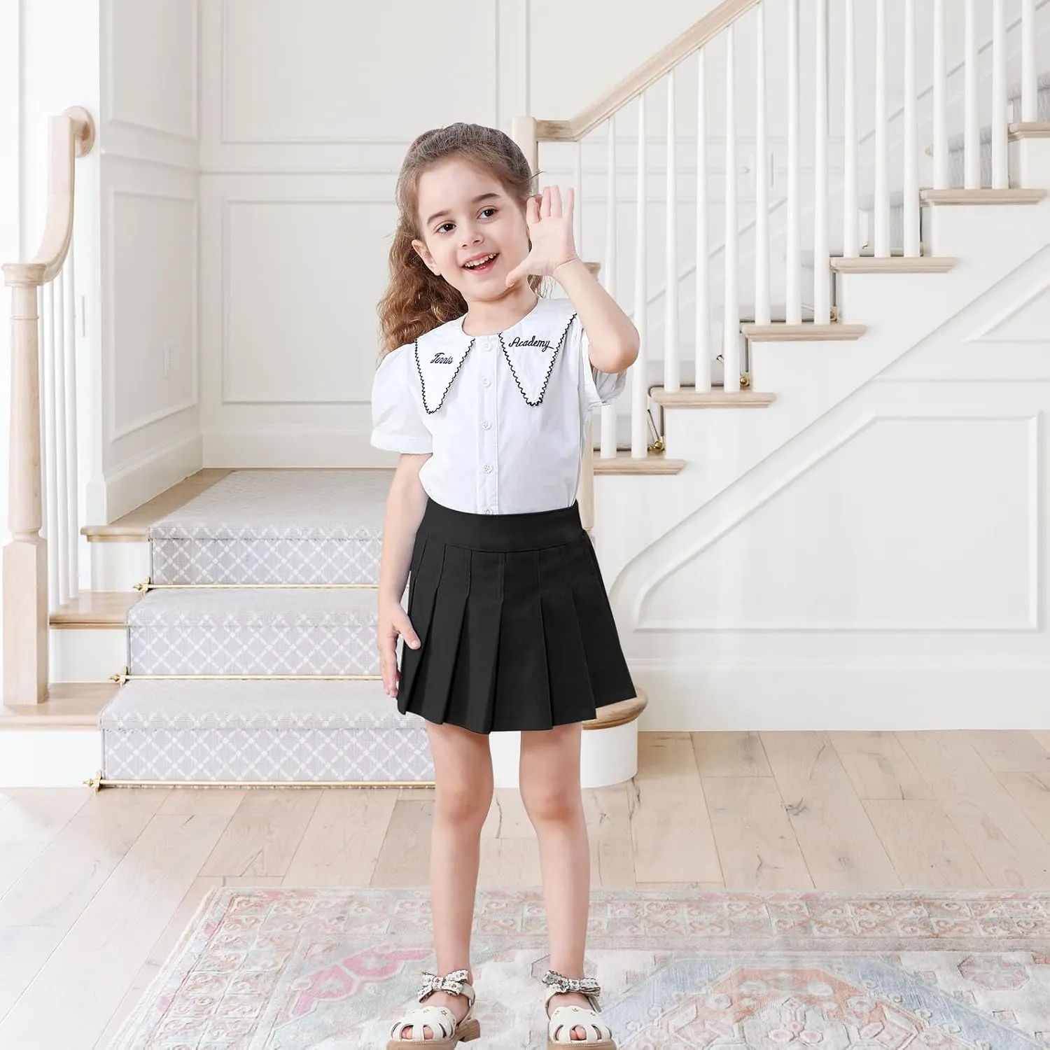 Neutocd Toddler Girls Skirts Skorts Denim Elastic Waistband Flared Pleated Skirts for Girls Kids Casual Stretchy Skater Skirt