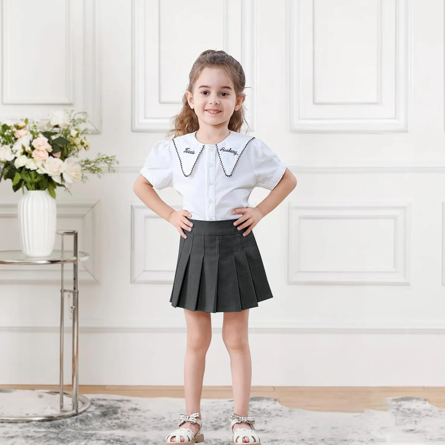 Neutocd Toddler Girls Skirts Skorts Denim Elastic Waistband Flared Pleated Skirts for Girls Kids Casual Stretchy Skater Skirt