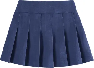 Neutocd Toddler Girls Skirts Skorts Denim Elastic Waistband Flared Pleated Skirts for Girls Kids Casual Stretchy Skater Skirt