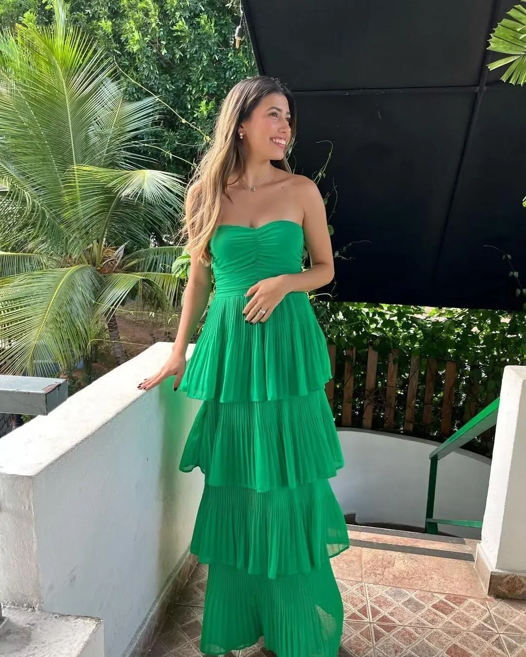 Nicktane Strapless Prom Dresses Tiered Bridesmaid Dresses Ruffle Long Formal Evening Gowns