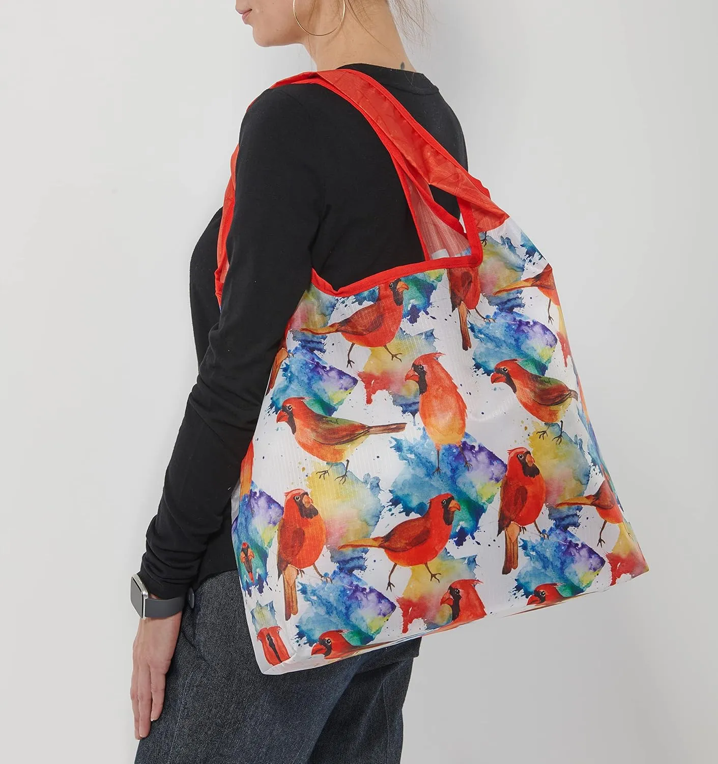 O-WITZ Reusable Grocery Bags | Vibrant Tote Bag For Groceries, Gym, Office, Beach, Toys & More | Washable Design | Large Handles For Maximum Convenience | Folds Into A Small Pouch, Colorful Cardinals