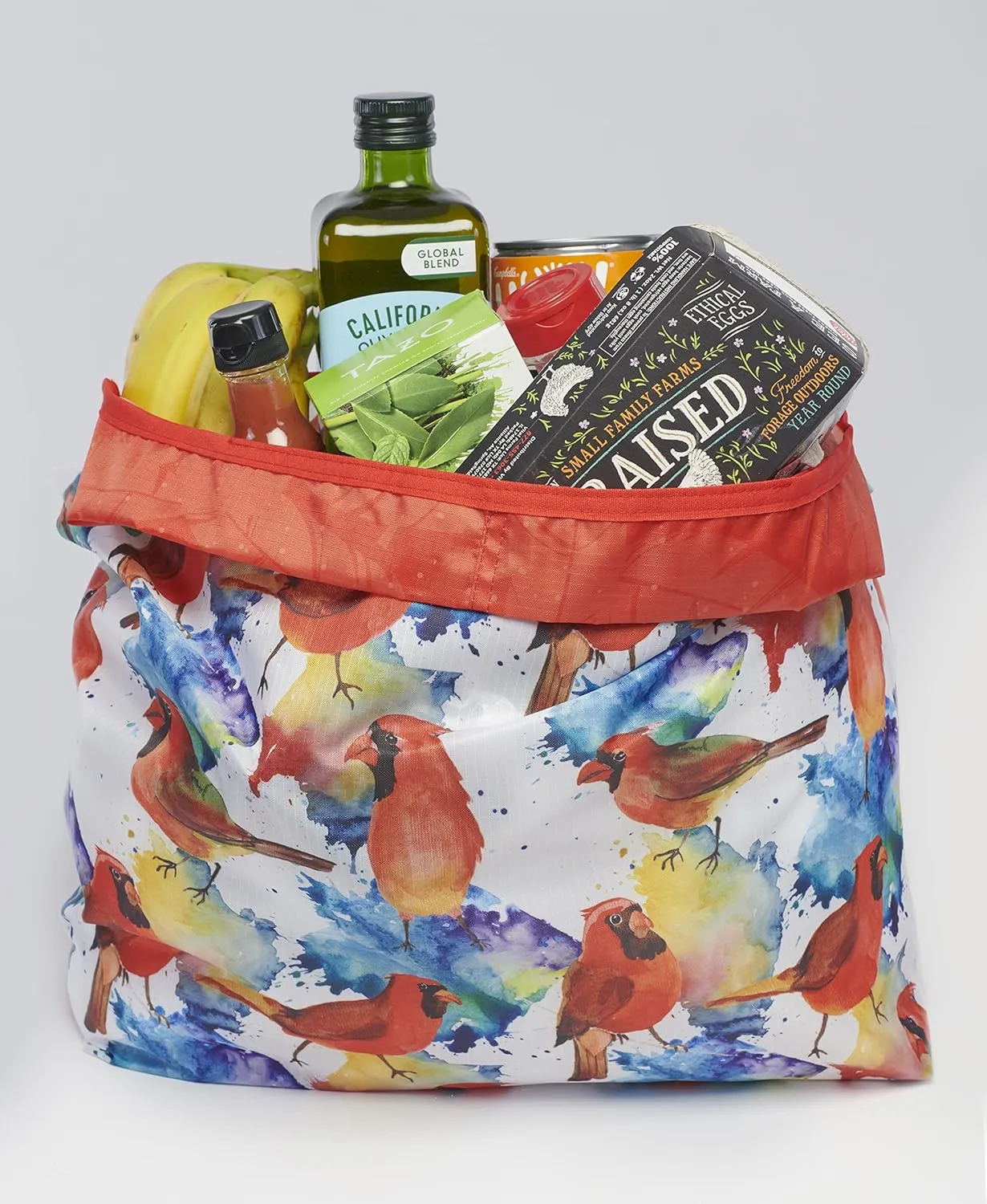 O-WITZ Reusable Grocery Bags | Vibrant Tote Bag For Groceries, Gym, Office, Beach, Toys & More | Washable Design | Large Handles For Maximum Convenience | Folds Into A Small Pouch, Colorful Cardinals