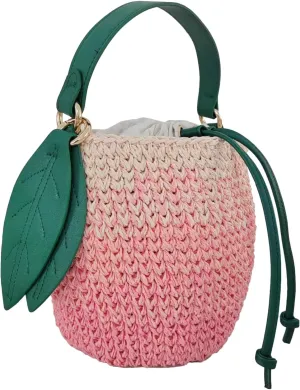 Obosoyo Cute Straw Bag 2025 Summer Beach Woven Handbag Crossbody Bag Gradient Peach Bucket Fruit Bag