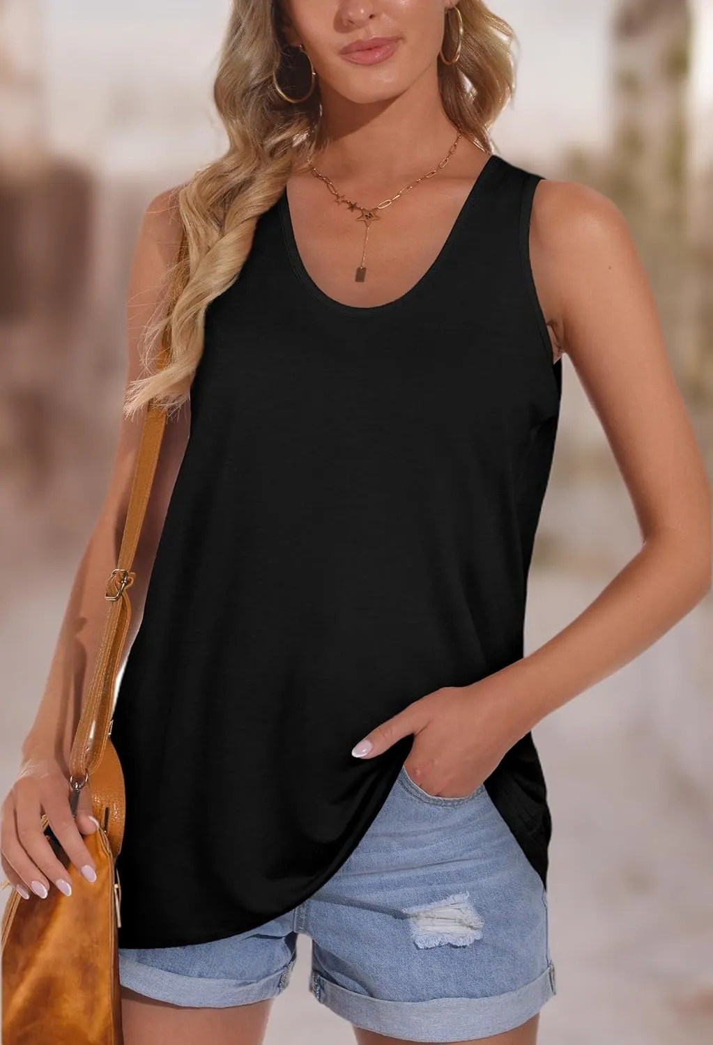 OFEEFAN Womens Tank Tops Sleeveless Scoop Neck Loose Fit Summer Clothes