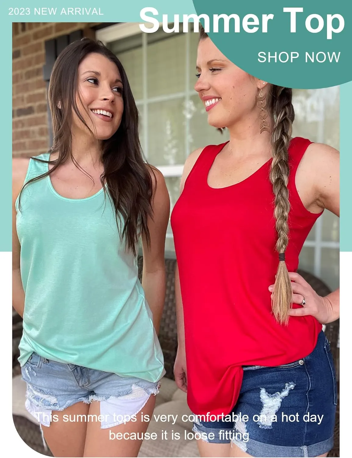 OFEEFAN Womens Tank Tops Sleeveless Scoop Neck Loose Fit Summer Clothes