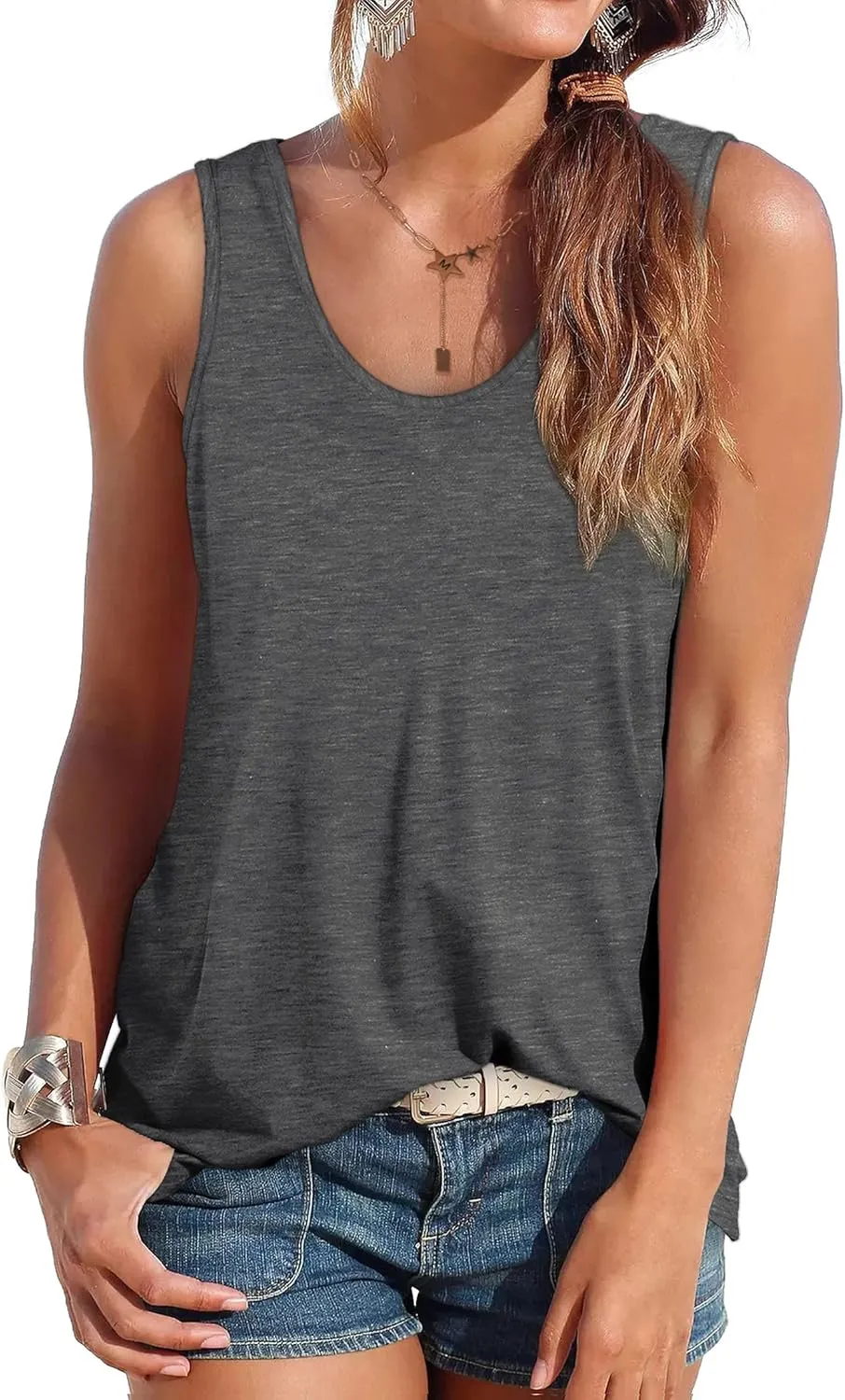 OFEEFAN Womens Tank Tops Sleeveless Scoop Neck Loose Fit Summer Clothes