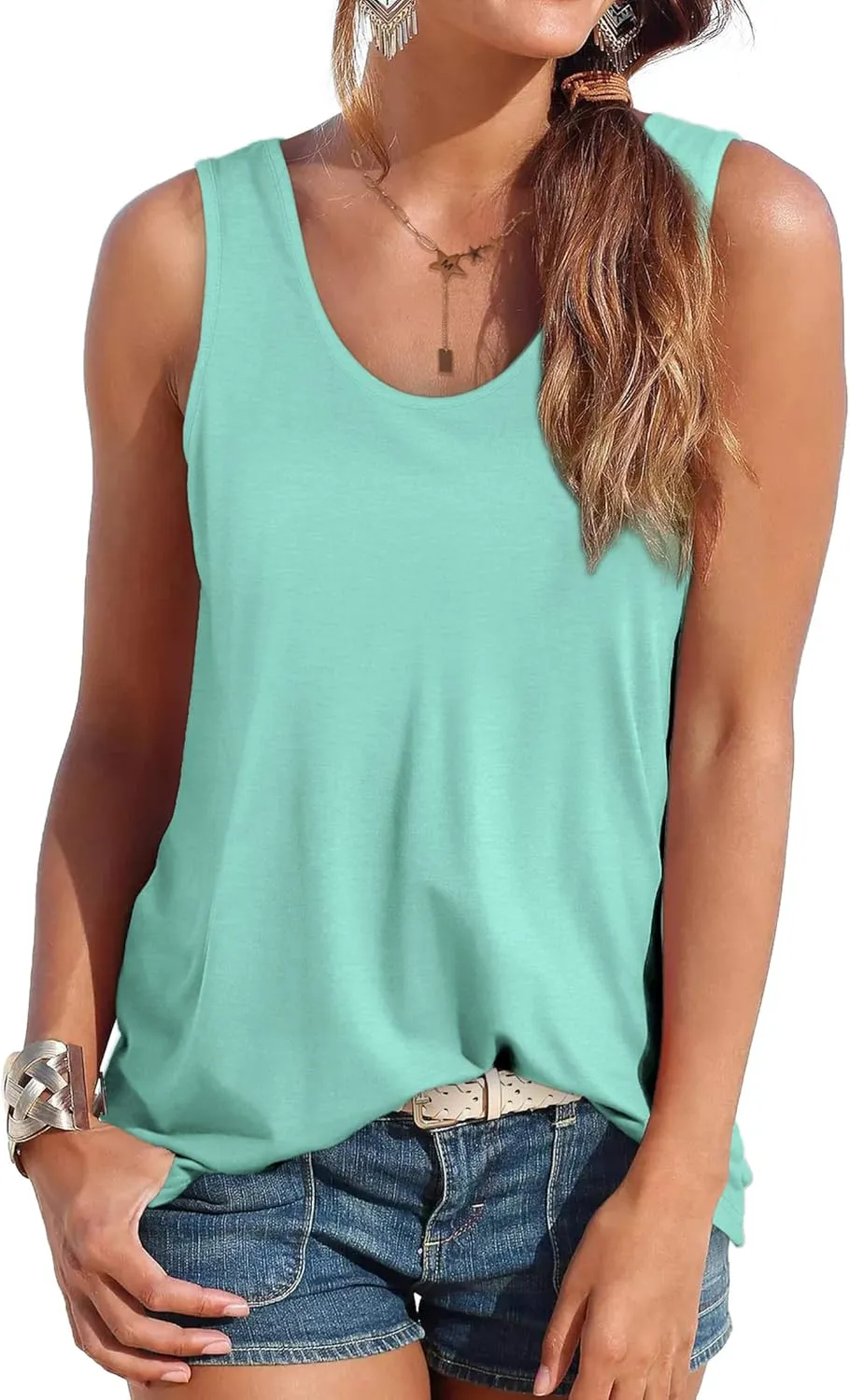 OFEEFAN Womens Tank Tops Sleeveless Scoop Neck Loose Fit Summer Clothes