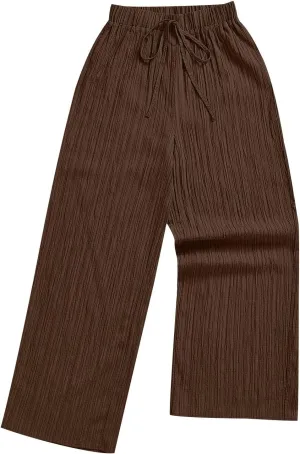 Pants for Womens Casual Elastic Waist Loose Fit Wide Leg Long Pant Summer Fashion Elastic Waist Sports Trousers
