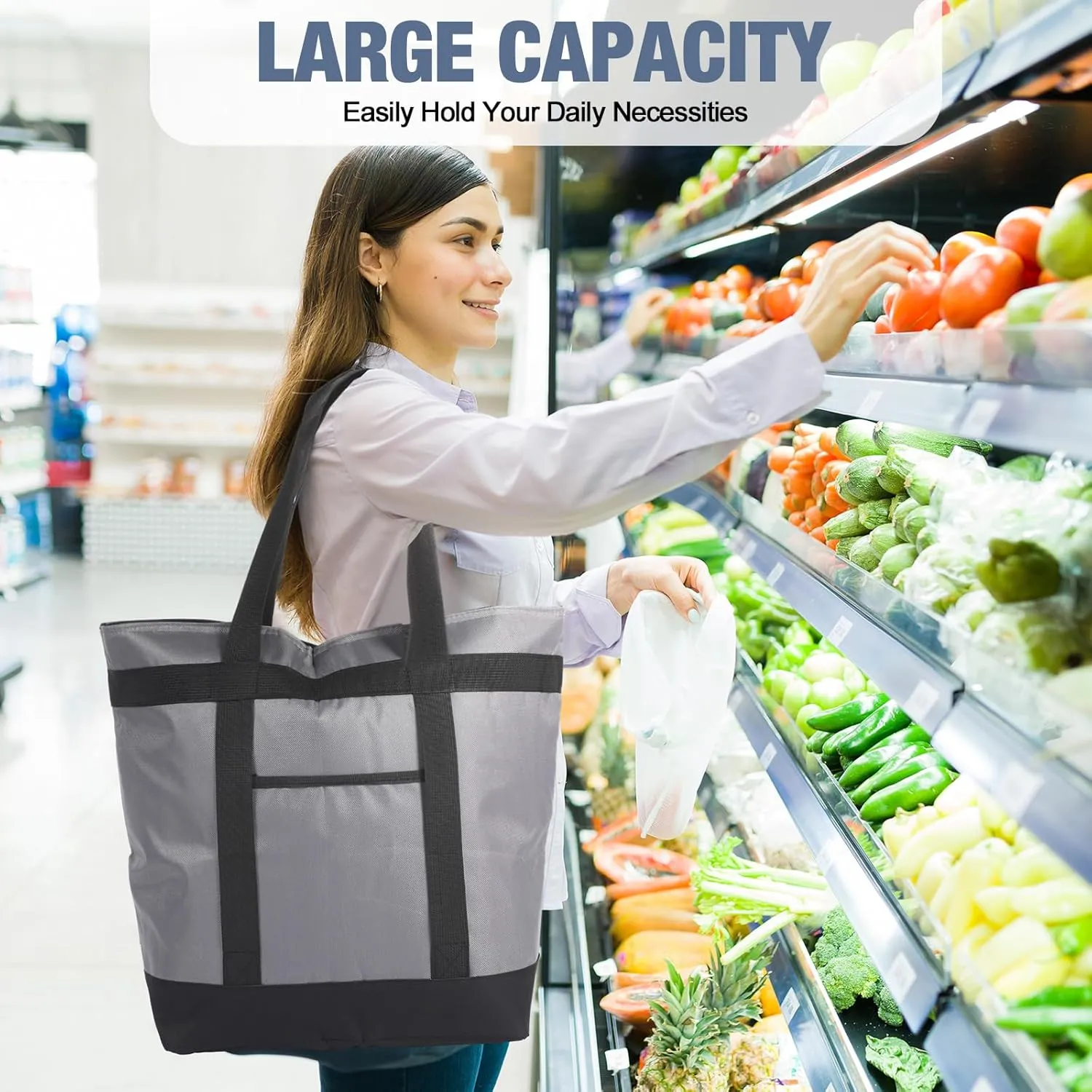 Pickmesh 10 Pcs Large Insulated Cooler Bag with Thermal Foam Insulated Grocery Bags Shopping Bag Food Delivery Bag Travel Insulated Bag Beach Cooler Bags for Grocery, Travel, Beach (Gray)