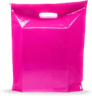 Pink Merchandise Plastic Shopping Bags - 100 Pack 9" x 12" with 1.5 mil Thick - Die Cut Handles - Perfect for Retail, Party Favors, Birthdays, Goodie Bags - Color Pink - Recyclable