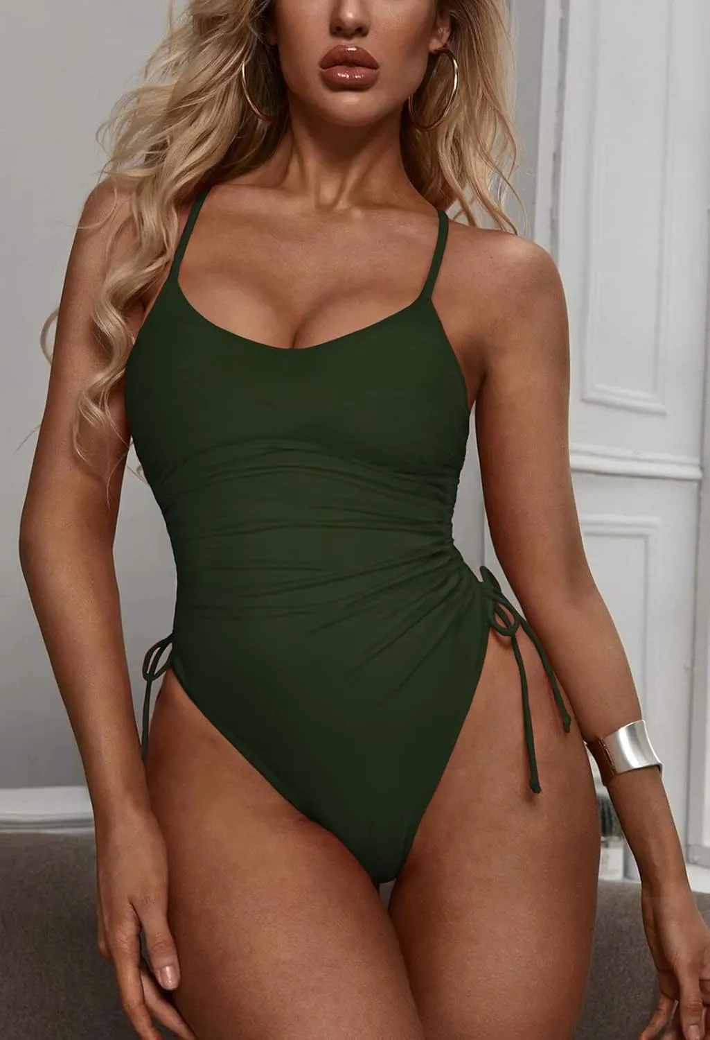 Pink Queen Womens One Piece Swimsuit Ruched High Cut Tummy Control Bathing Suit