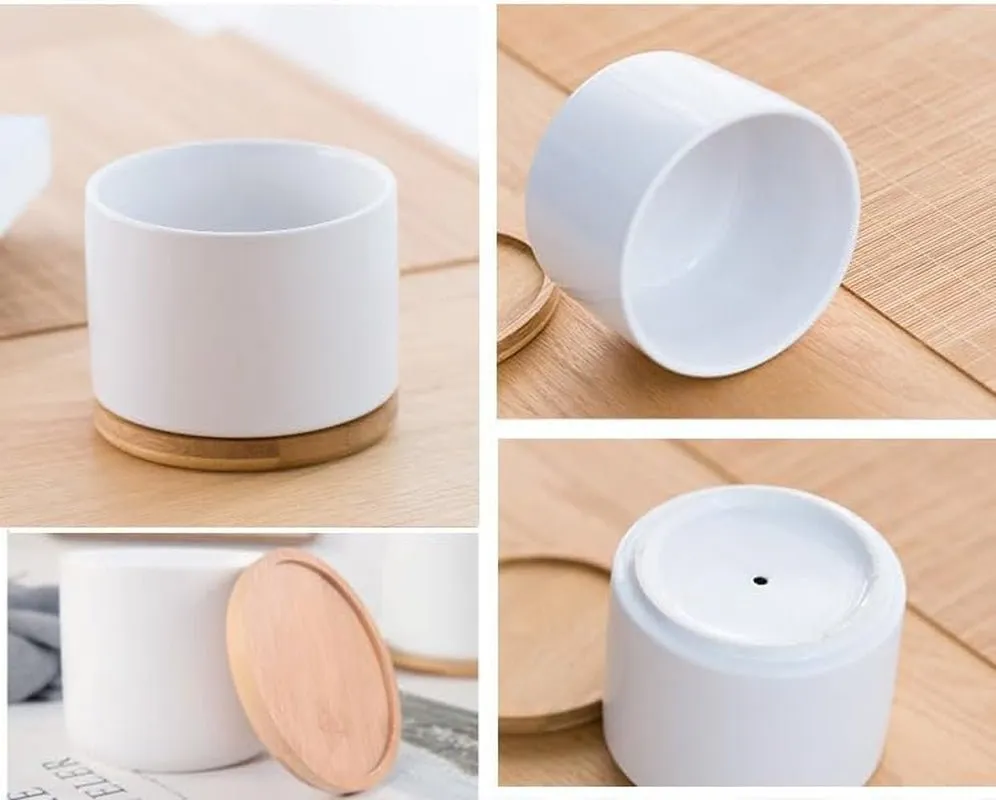 Planter Pots with Bamboo Tray, 3 Pack