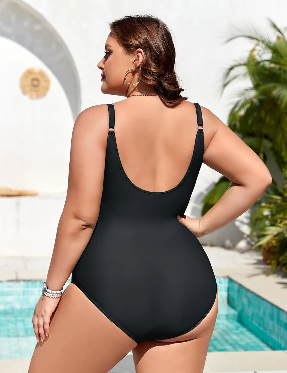 Plus Size Bathing Suit for Women Tummy Control One Piece Swimsuit Push Up Modest Swim Suits Adjustable Straps L-4XL