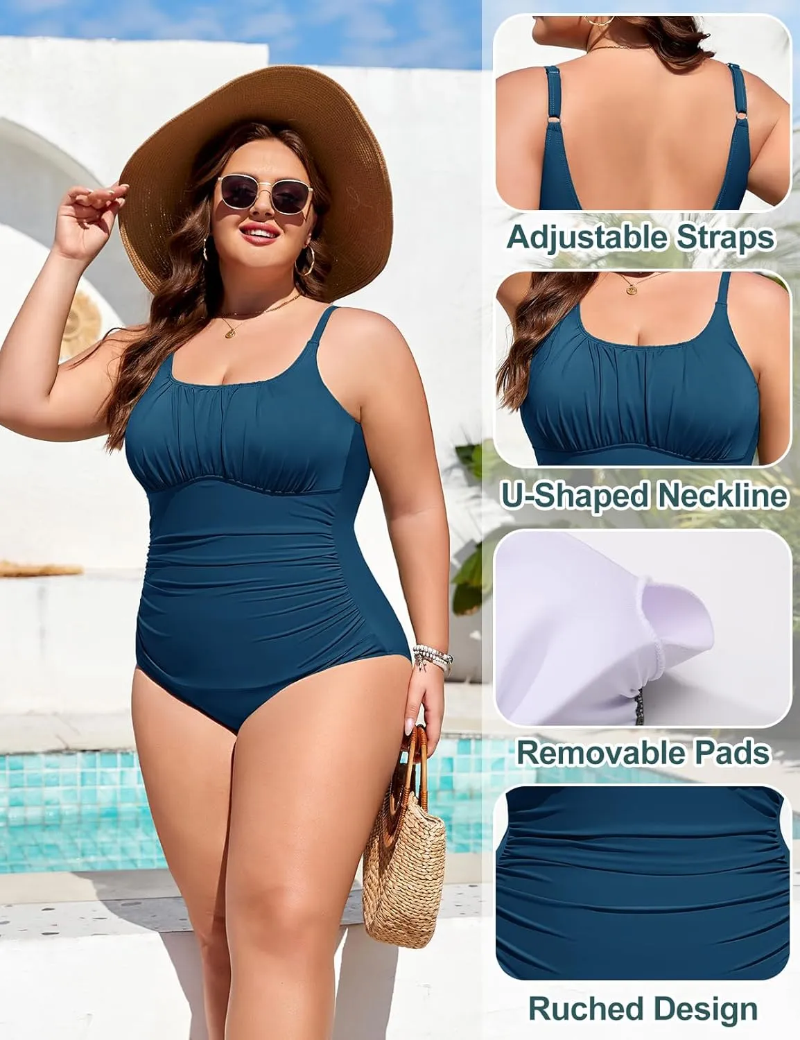 Plus Size Bathing Suit for Women Tummy Control One Piece Swimsuit Push Up Modest Swim Suits Adjustable Straps L-4XL