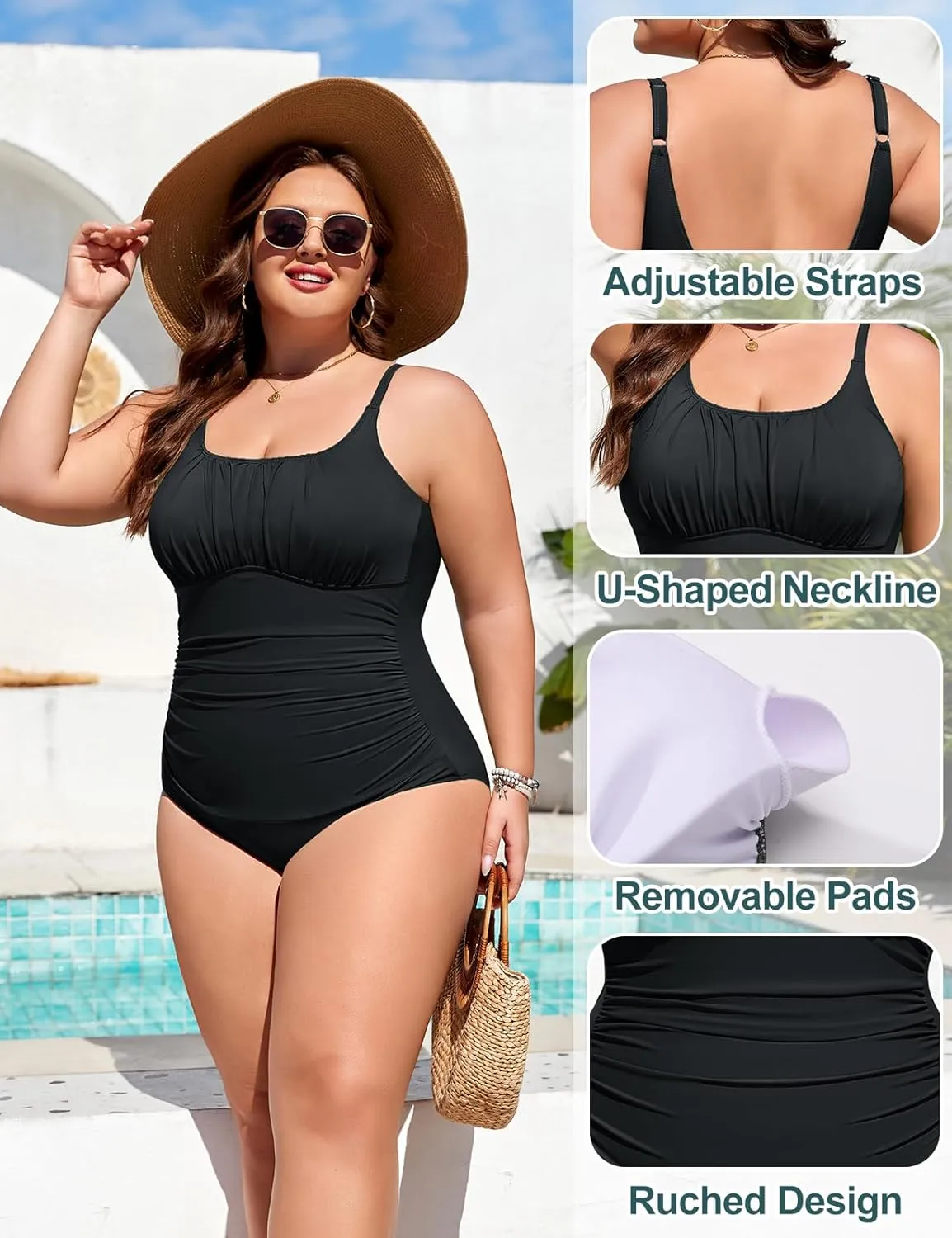 Plus Size Bathing Suit for Women Tummy Control One Piece Swimsuit Push Up Modest Swim Suits Adjustable Straps L-4XL