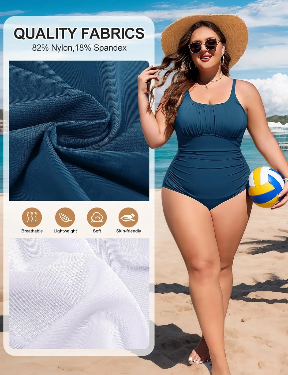 Plus Size Bathing Suit for Women Tummy Control One Piece Swimsuit Push Up Modest Swim Suits Adjustable Straps L-4XL