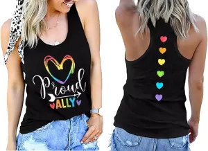 Pride Tank Top for Women Proud Ally Shirt LGBT Equality Rainbow Love Heart Graphic Tanks Pride Sleeveless Vest Tops