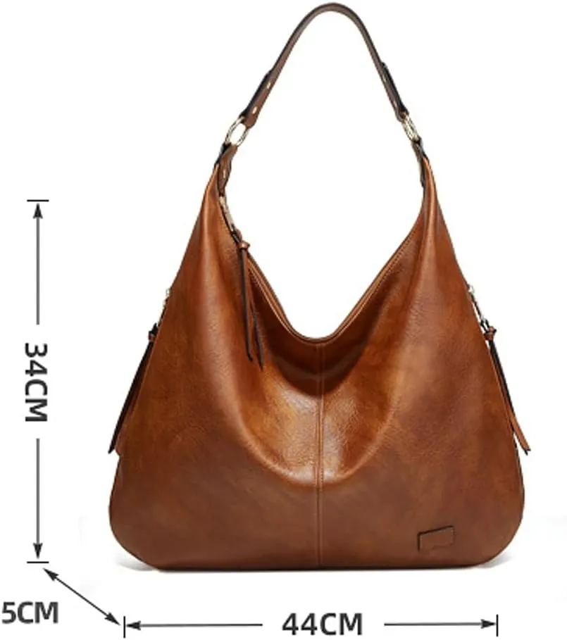 PU Leather Hobo Bag for Women Retro Shoulder Bag Large Totes Trendy Handbag Underarm Purse Satchel