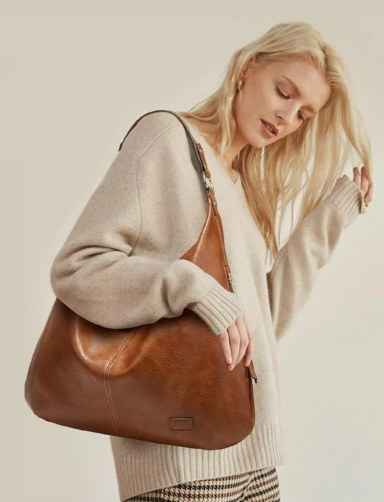 PU Leather Hobo Bag for Women Retro Shoulder Bag Large Totes Trendy Handbag Underarm Purse Satchel
