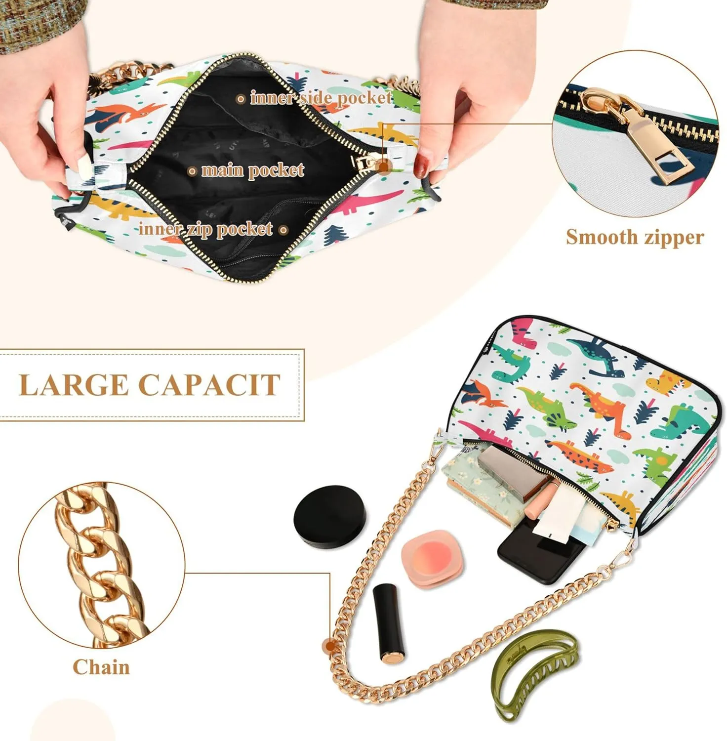 Purple Music Notes Polka Dot Retro Formal Purse Women Clutch Handbag Cute Prints Shoulder Tote