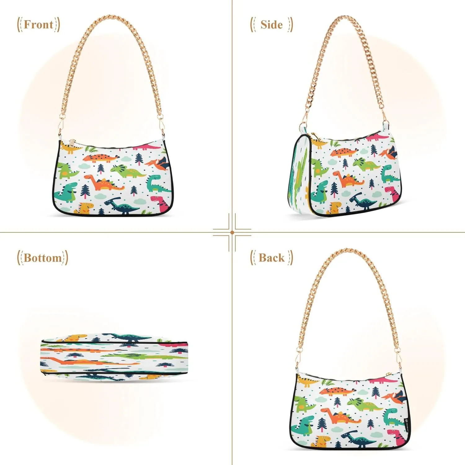 Purple Music Notes Polka Dot Retro Formal Purse Women Clutch Handbag Cute Prints Shoulder Tote