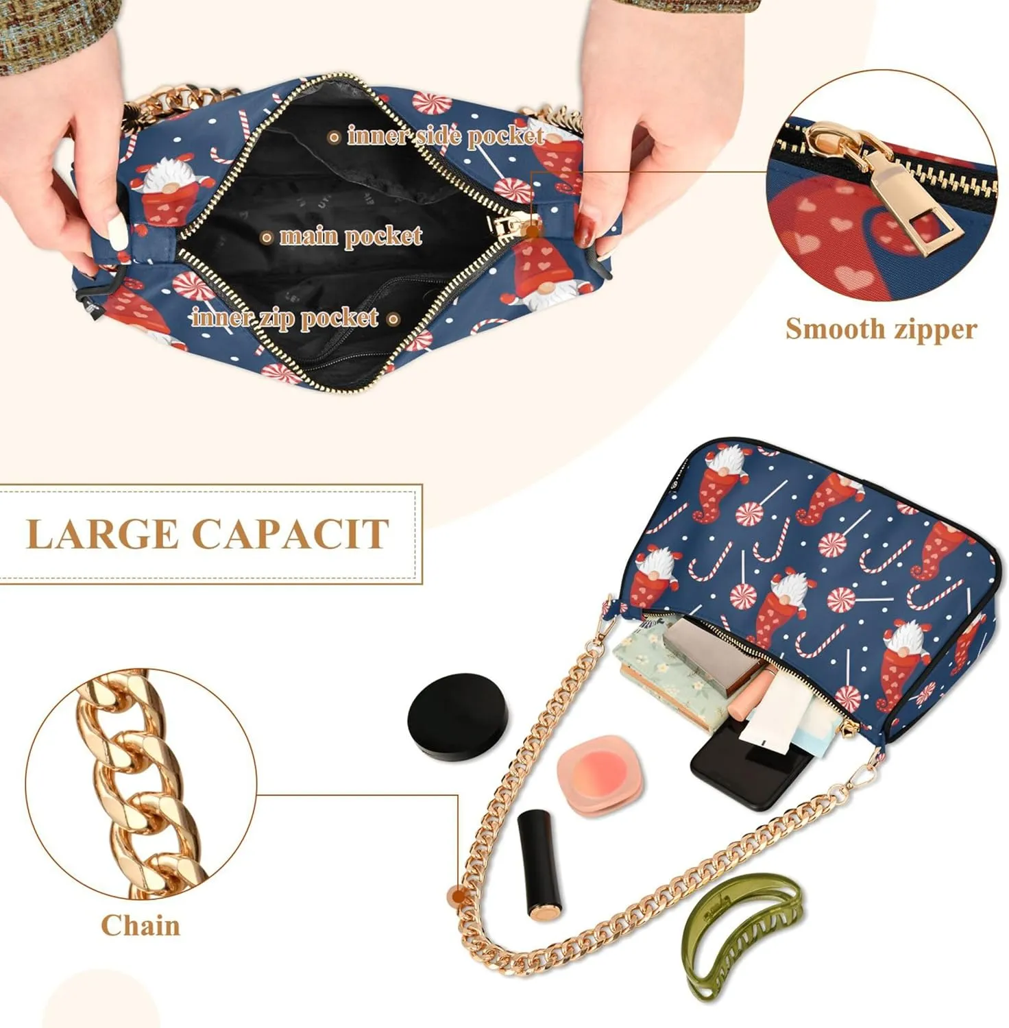 Purple Music Notes Polka Dot Retro Formal Purse Women Clutch Handbag Cute Prints Shoulder Tote