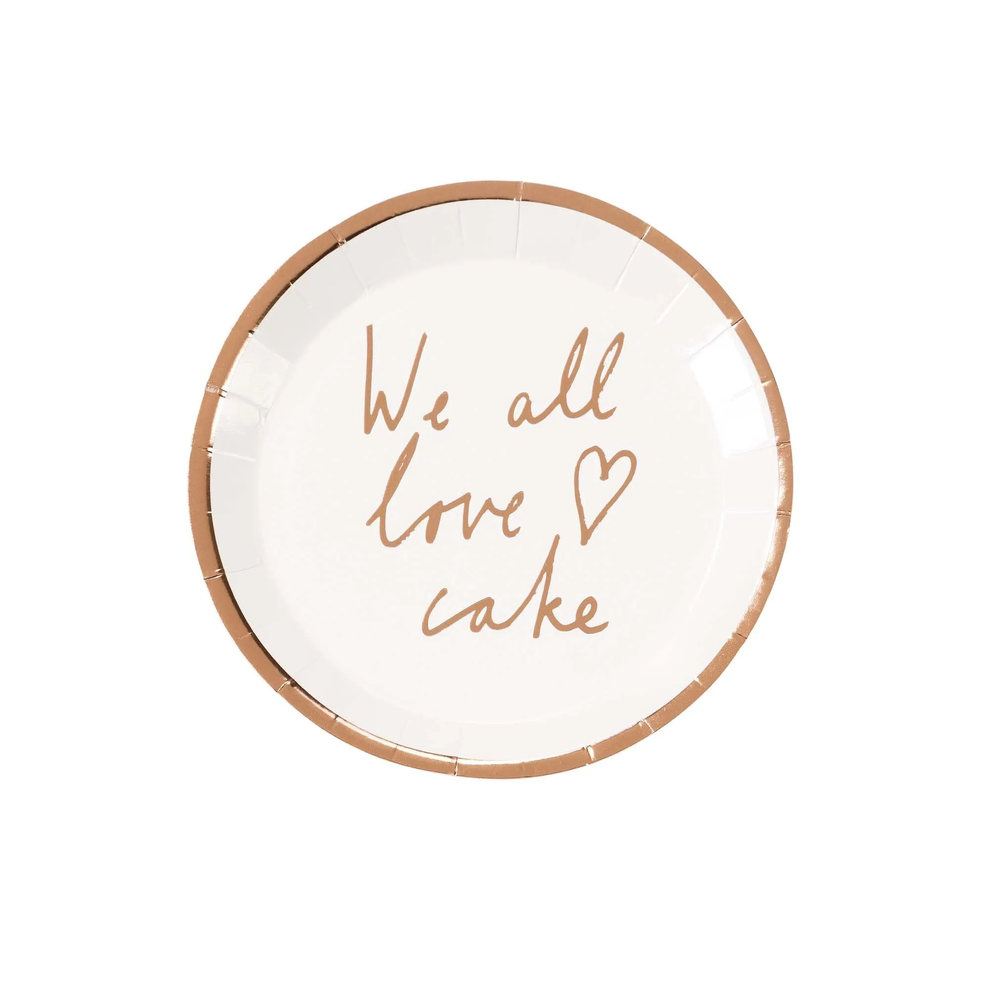 "We all Love Cake" Rose Gold Metallic Paper Canapé Plates