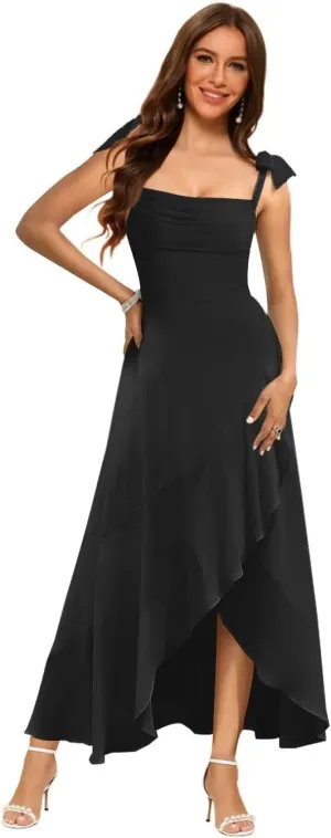 Raseal Chiffon High Low Bridesmaid Dress Square Neck Long A Line Prom Dress for Women RS170