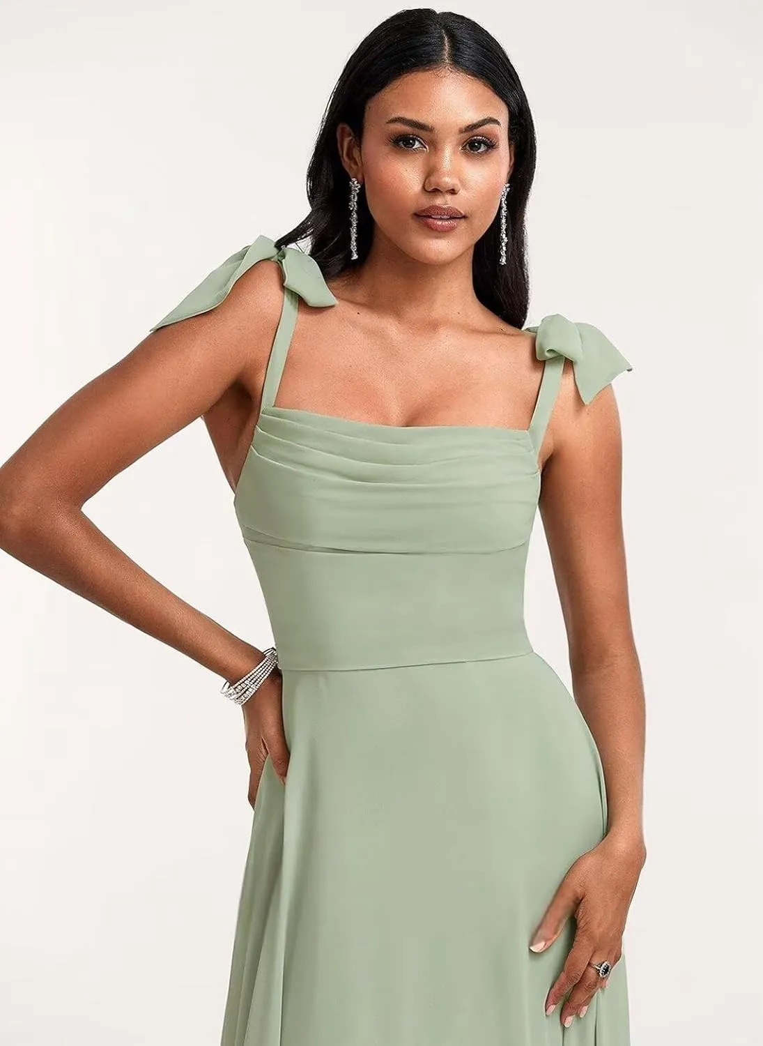 Raseal Chiffon High Low Bridesmaid Dress Square Neck Long A Line Prom Dress for Women RS170