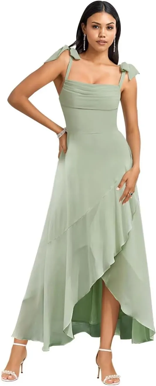 Raseal Chiffon High Low Bridesmaid Dress Square Neck Long A Line Prom Dress for Women RS170
