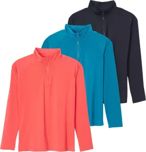 Real Essentials 3 Pack: Women's 1/4 Zip Rash Guard Long Sleeve Swim Shirt UPF Sun Protection UV Surf Tops