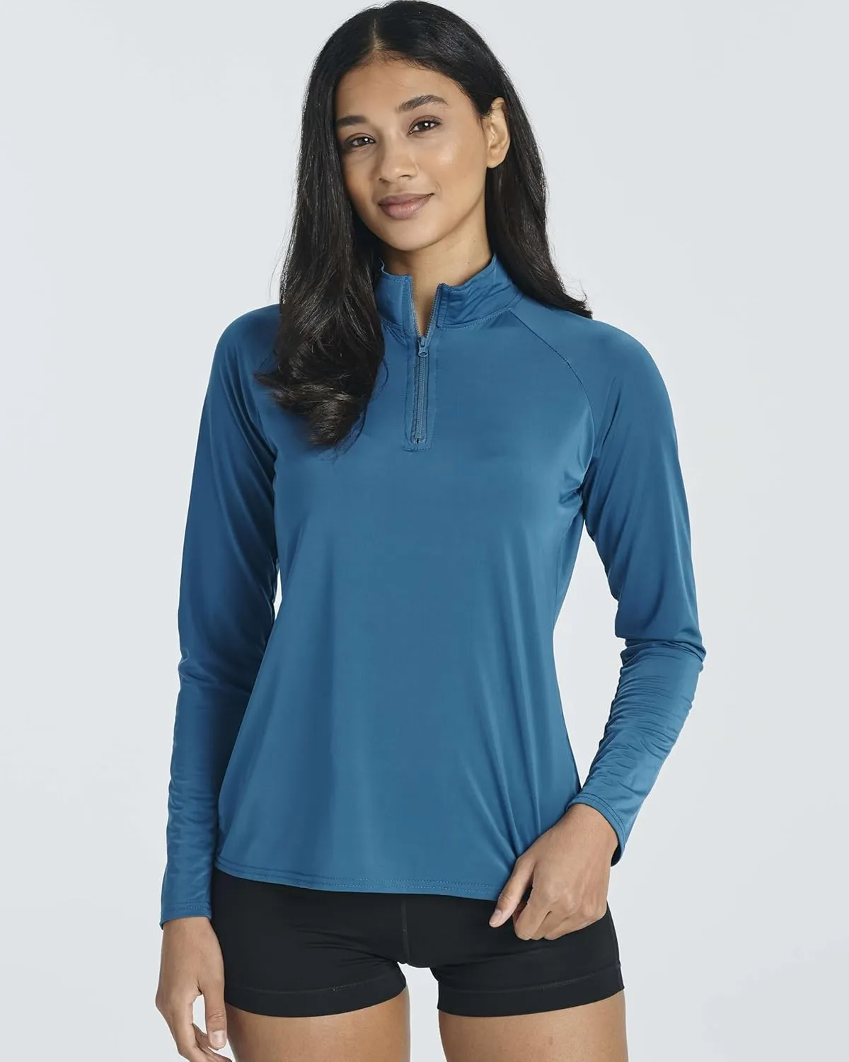 Real Essentials 3 Pack: Women's 1/4 Zip Rash Guard Long Sleeve Swim Shirt UPF Sun Protection UV Surf Tops