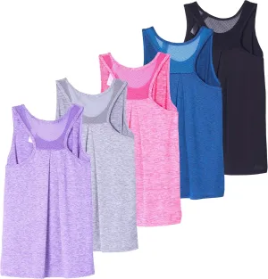 Real Essentials 5 Pack: Women's Racerback Workout Tank Top Mesh Back Dry-Fit Sleeveless Running Gym (Available in Plus Size)