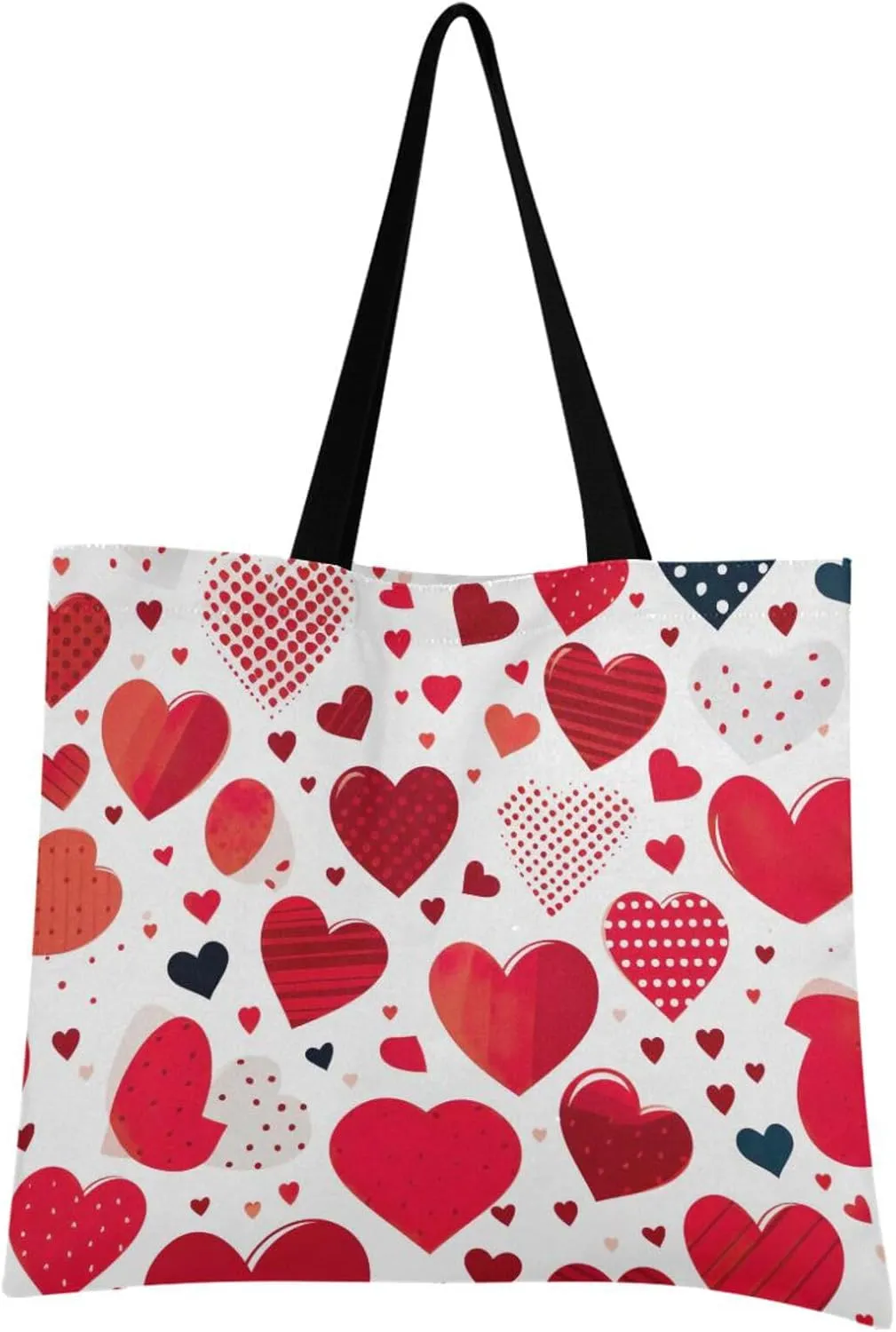Red Heart Valentine's Day Tote Bag for Women Girl Canvas Shoulder Handbags Reusable Grocery Bags Large Purse with Inner Pocket 214a5217