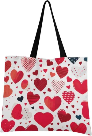Red Heart Valentine's Day Tote Bag for Women Girl Canvas Shoulder Handbags Reusable Grocery Bags Large Purse with Inner Pocket 214a5217