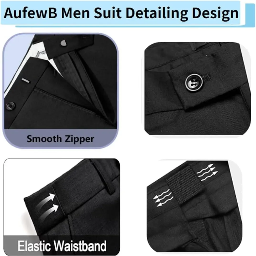Retro Linen Men Suit 2 Piece Suit Slim Fit Two Button Suit Jacket Wedding Groomsmen Summer Beach Blazer Pants Tuxedo