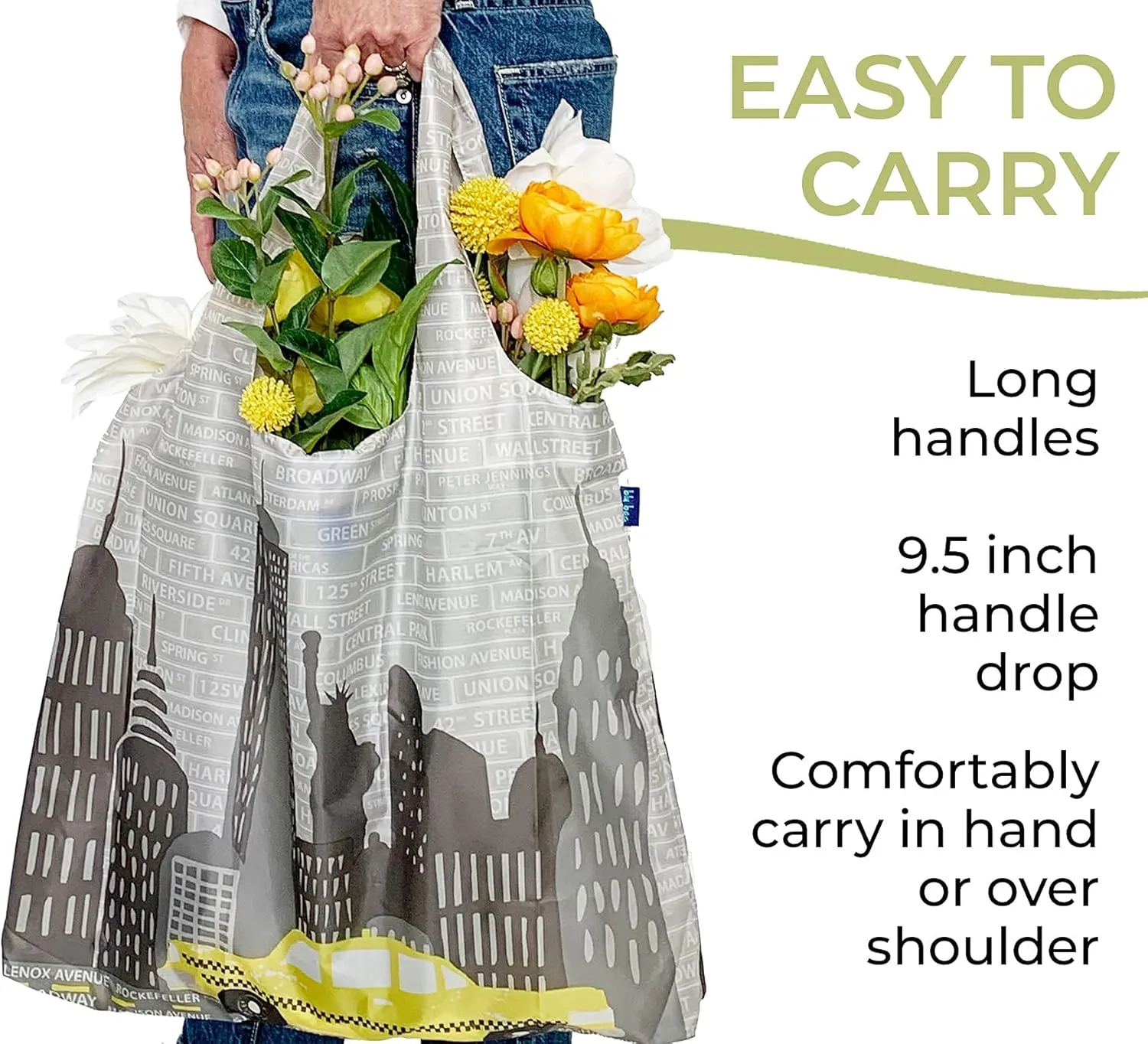 Reusable Grocery Bags - Washable, Foldable, Packable Tote, Large Handles, Heavy Duty, Zippered Top Pouch