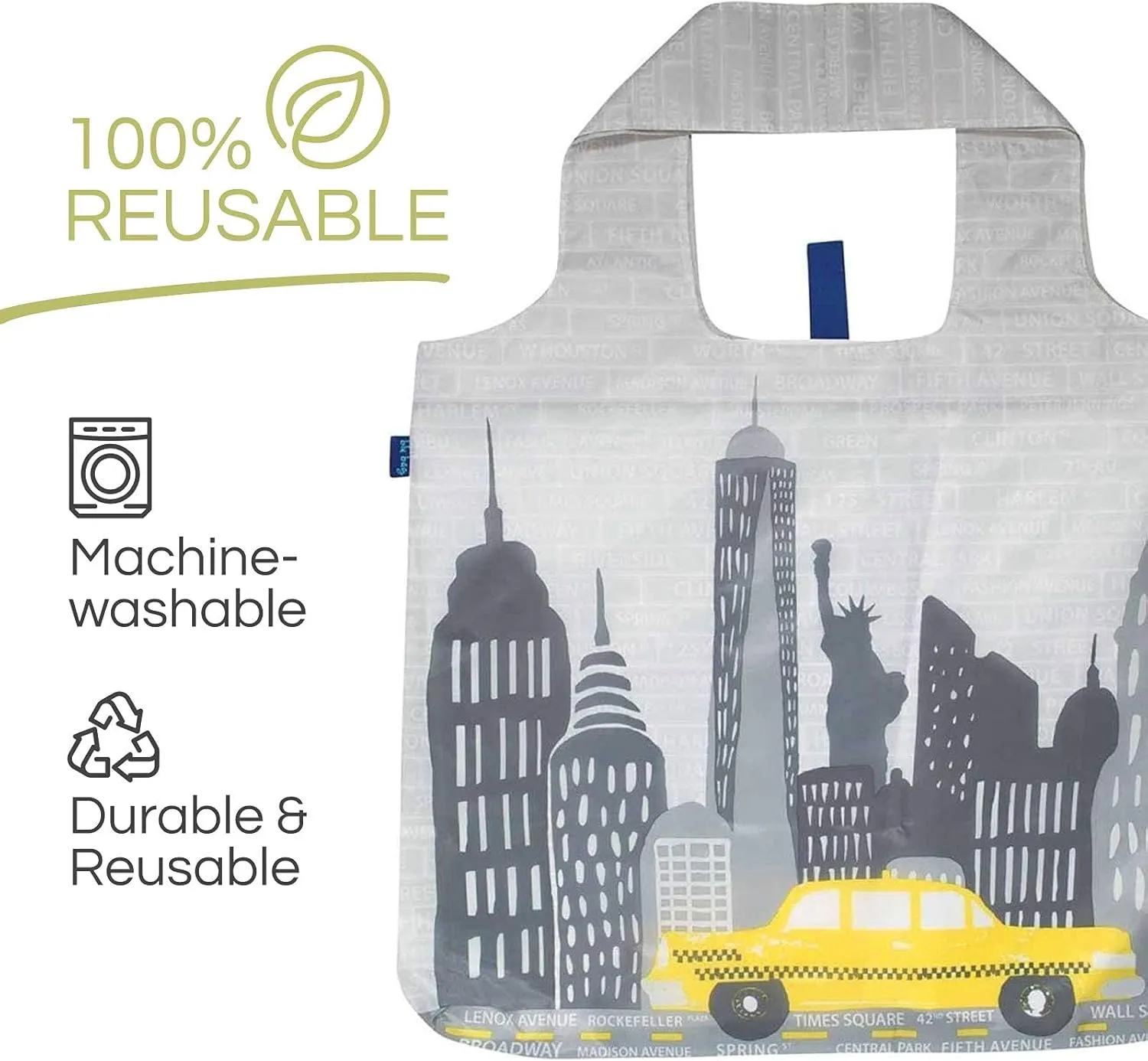 Reusable Grocery Bags - Washable, Foldable, Packable Tote, Large Handles, Heavy Duty, Zippered Top Pouch
