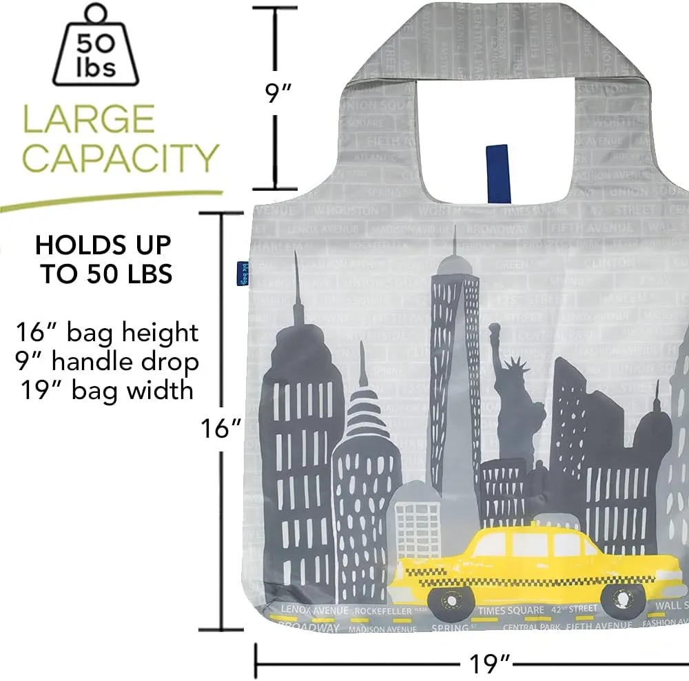 Reusable Grocery Bags - Washable, Foldable, Packable Tote, Large Handles, Heavy Duty, Zippered Top Pouch