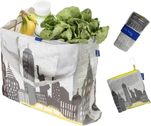 Reusable Grocery Bags - Washable, Foldable, Packable Tote, Large Handles, Heavy Duty, Zippered Top Pouch
