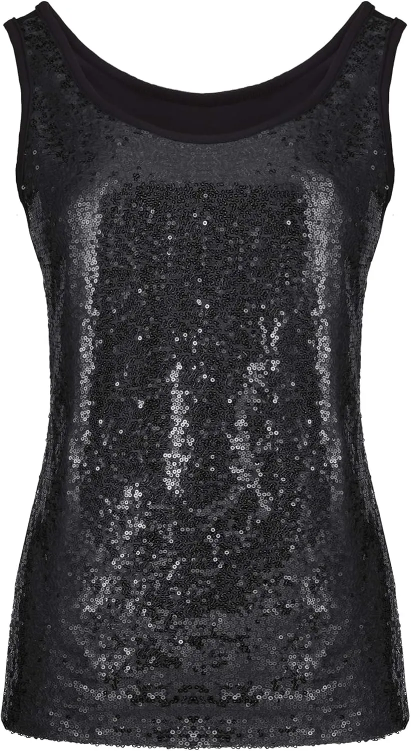 SATINIOR Women's Sleeveless Glitter Sequin Tank Tops Shimmer Vest Tops Glitter Camisole for Women Girl