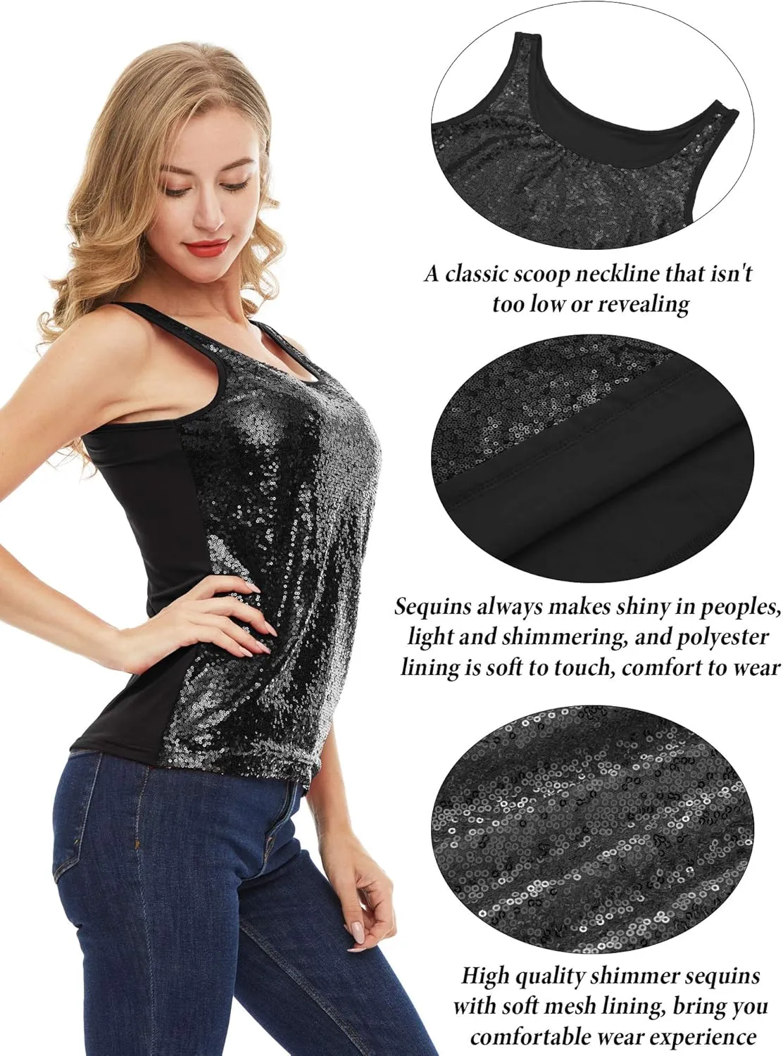 SATINIOR Women's Sleeveless Glitter Sequin Tank Tops Shimmer Vest Tops Glitter Camisole for Women Girl